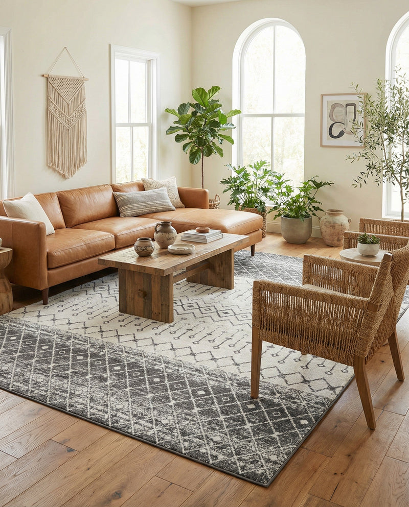 Mediterranean Lattice Collection Area Rug -  Casablanca (Ivory and Gray) Rectangle Ivory and Gray  lifestyle 16