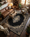 Tabriz Tapestry Collection Area Rug - Azerbaijan (Black) Rectangle Black  lifestyle 3