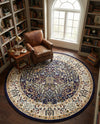 Persian Elegance Collection Area Rug -  Kerman (Navy Blue) Round Navy Blue  lifestyle 37