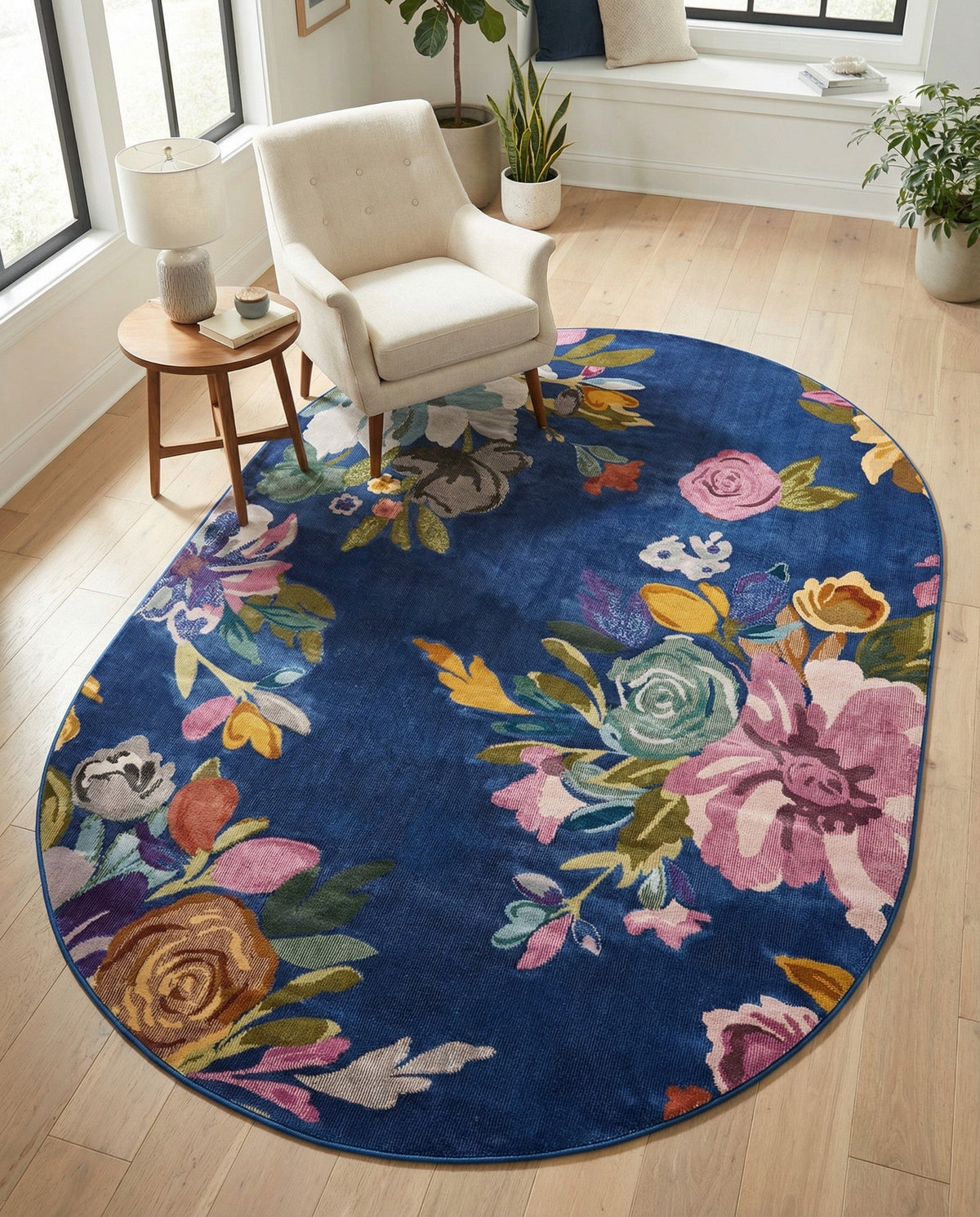 Meadow Breeze Collection Area Rug - Wildflower Oval Blue  lifestyle 127
