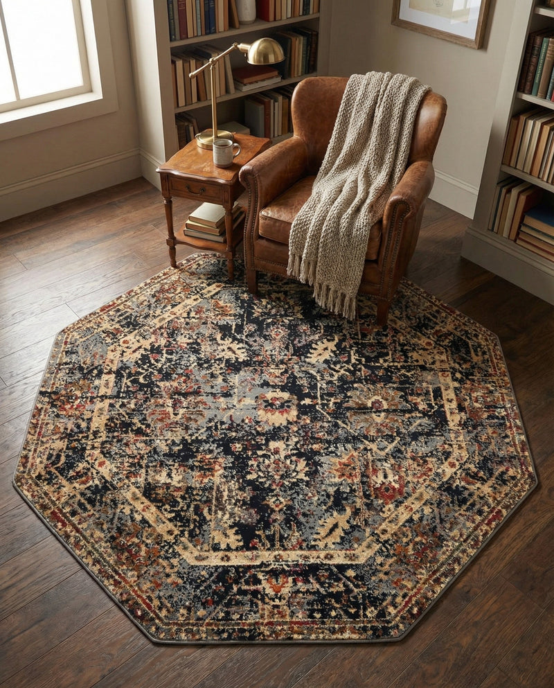Neptune Elegance Collection Area Rug -  Galatea (Black) Octagon Black  lifestyle 57