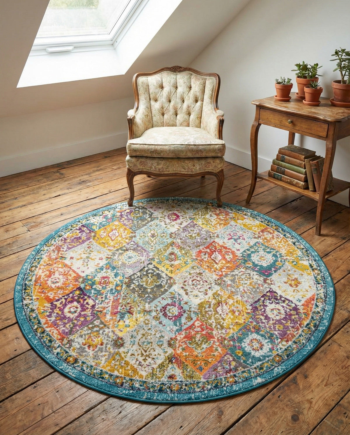 Brighton Terrace Collection Area Rug -  Rottingdean (Multi) Round Multi  lifestyle 87