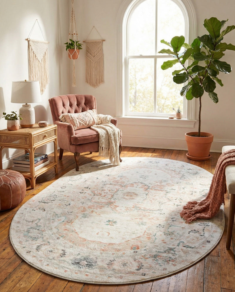 Parisian Elegance Collection Area Rug - Versailles (Ivory) Oval Ivory  lifestyle 50