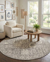 Seville Stripes Collection Area Rug -  Granada (Gray) Round Gray  lifestyle 76