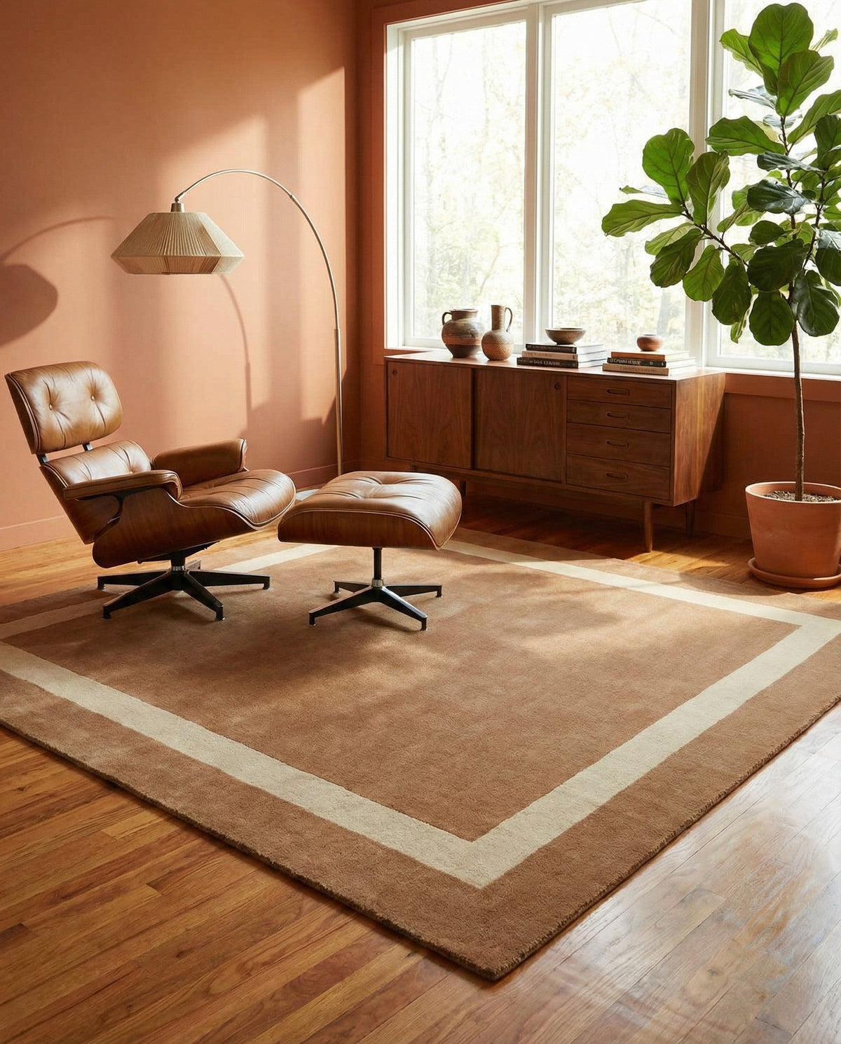 Savannah Borders Wool Collection Area Rug - Chatham Square Latte Brown  lifestyle 190