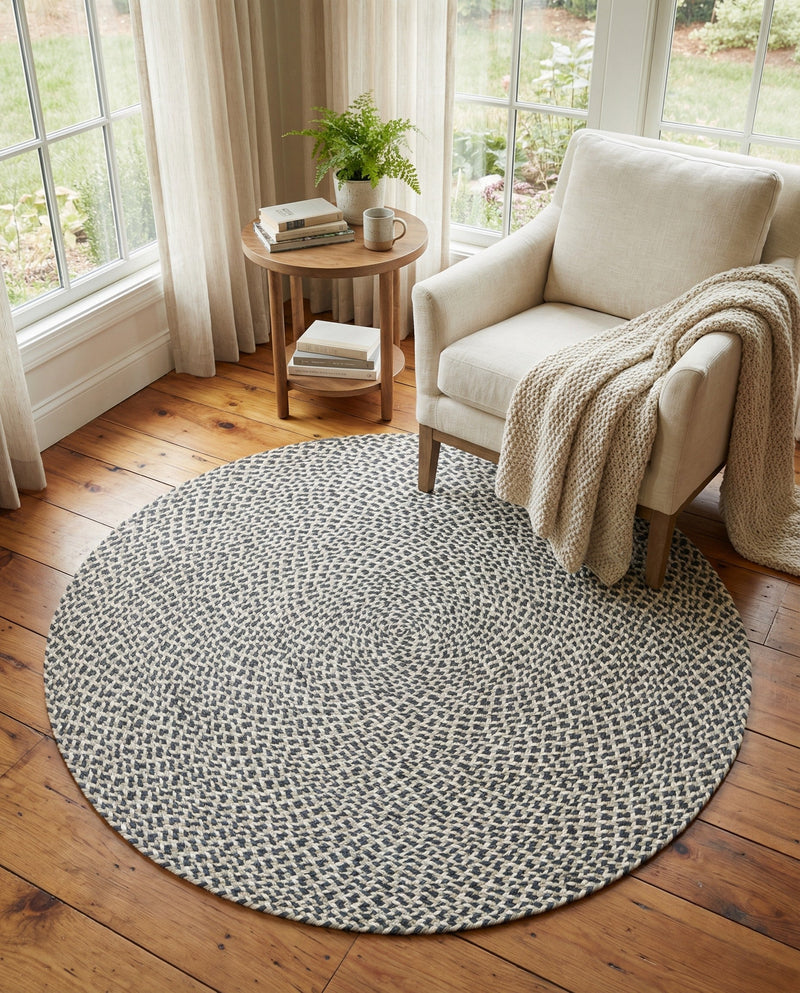 Highland Woven Jute Collection Area Rug - Glenmore (Gray) Round Gray  lifestyle 75