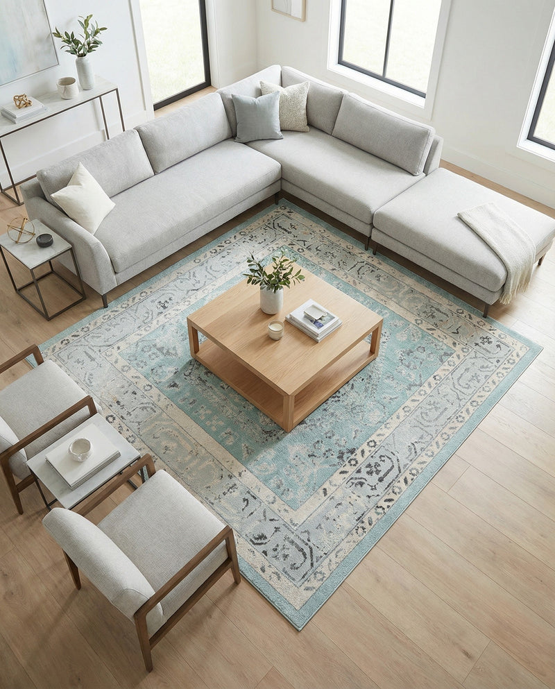 Adriana Terrace Collection Area Rug - Capri (Aqua) Square Aqua  lifestyle 49