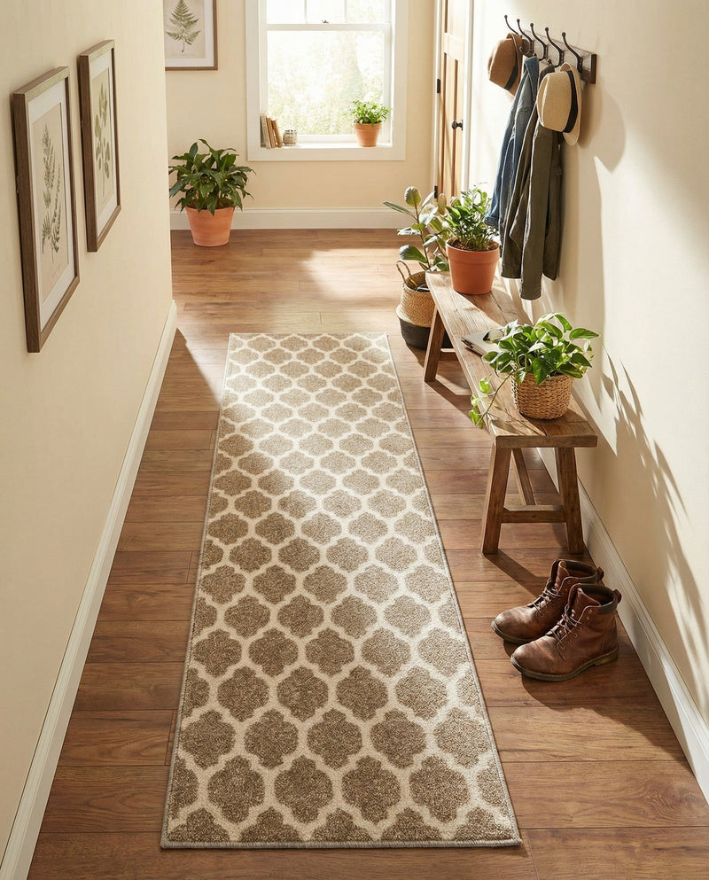 Lattice Gardens Collection Area Rug -  Bloomfield (Light Brown) Runner Light Brown  lifestyle 66
