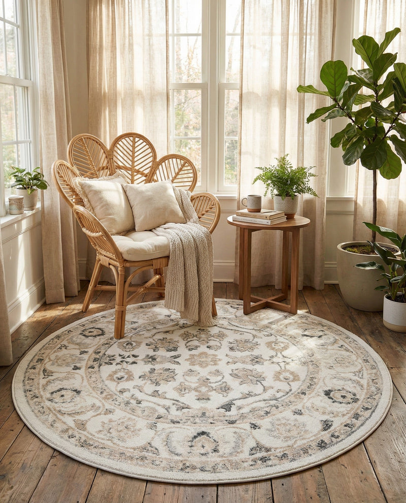 Adriana Terrace Collection Area Rug -  Positano (Ivory) Round Ivory  lifestyle 57