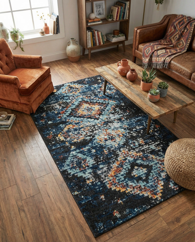 Tangier Treasures Collection Area Rug -  Fez Rectangle Navy Blue  lifestyle 21
