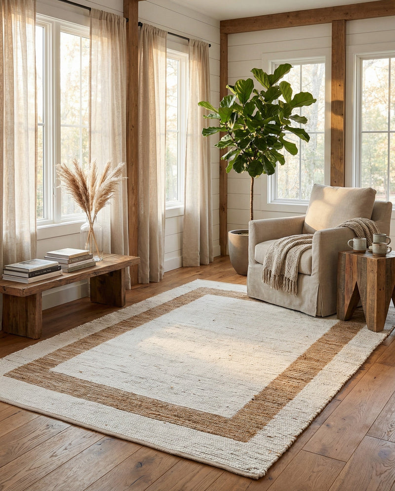 Osian Looms Collection Area Rug - Durham Rectangle White and Natural  lifestyle 39