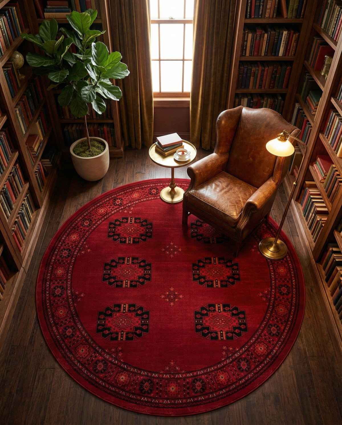 Samarkand Elegance Collection Area Rug -  Fergana Round Red  lifestyle 73