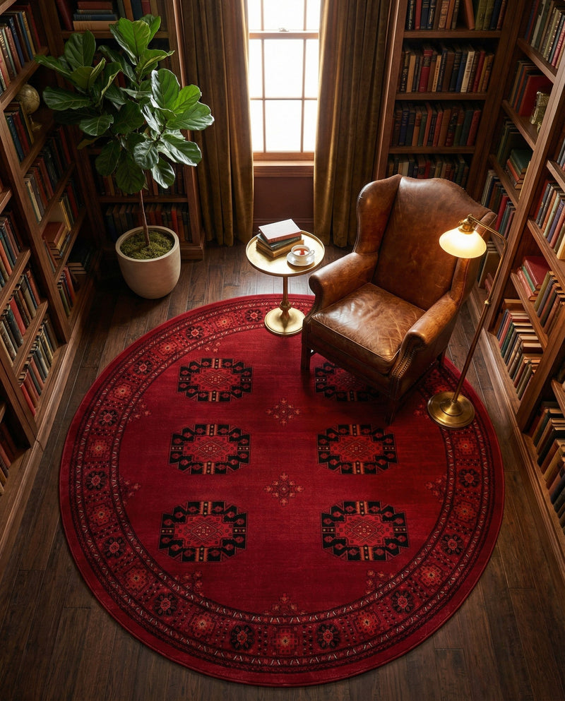 Samarkand Elegance Collection Area Rug -  Fergana Round Red  lifestyle 73