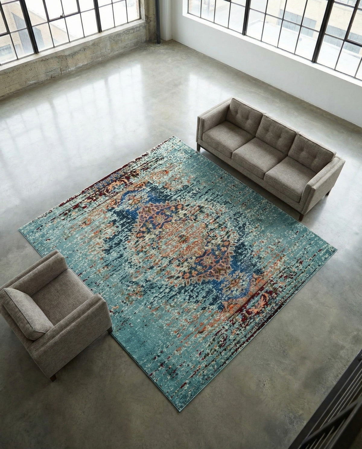 Venetian Tapestry Collection Area Rug -  Giudecca Square Turquoise  lifestyle 47
