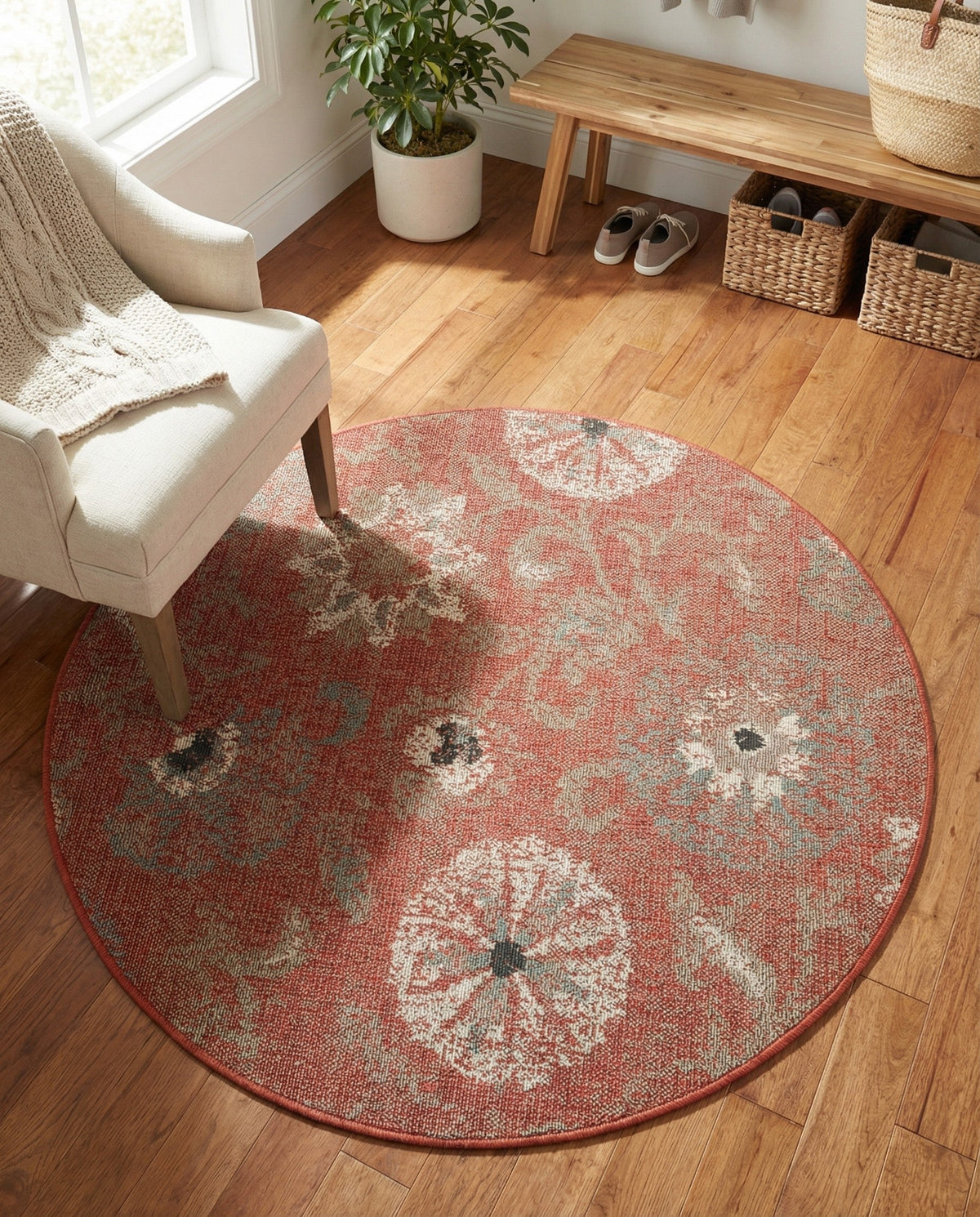 Seaside Blooms Collection Area Rug - Seychelles Round Terracotta  lifestyle 154
