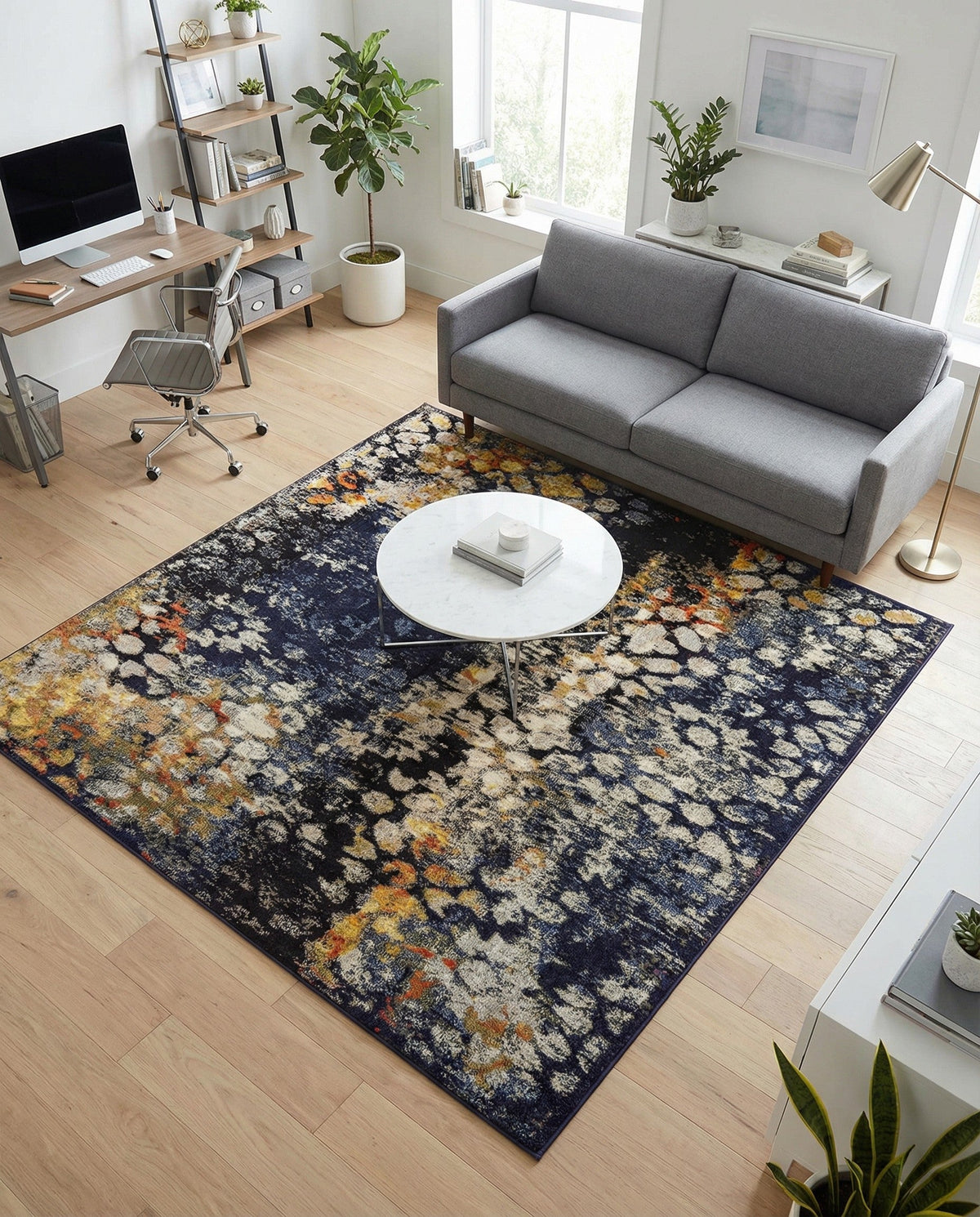 Venetian Tapestry Collection Area Rug - Murano Square Navy Blue  lifestyle 90