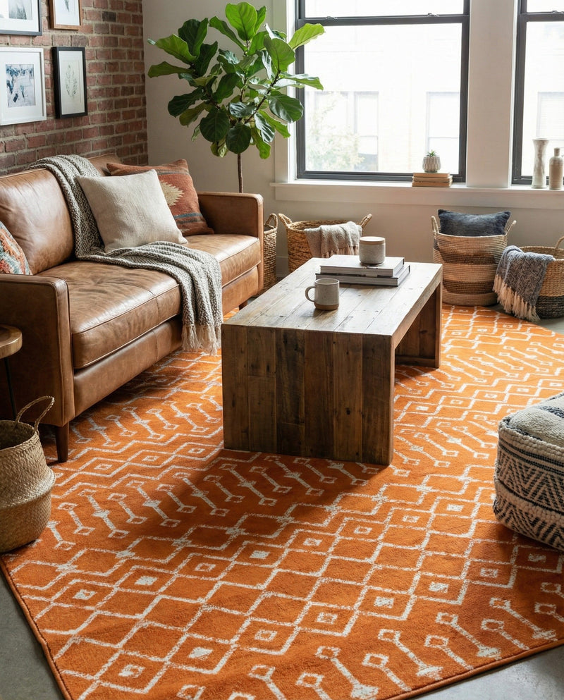 Marrakech Lattice Collection Area Rug - Medina (Orange) Rectangle Orange  lifestyle 13