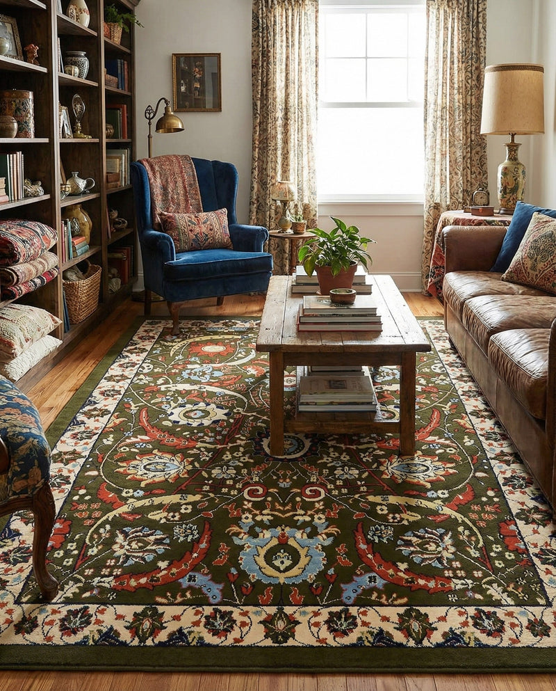 Tabriz Tapestry Collection Area Rug - Sahand (Green) Rectangle Green  lifestyle 22