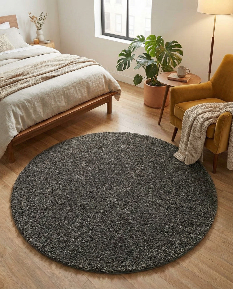 Cozy Comfort Shag Collection Area Rug - Haven (Smoke Gray) Round Smoke Gray  lifestyle 56