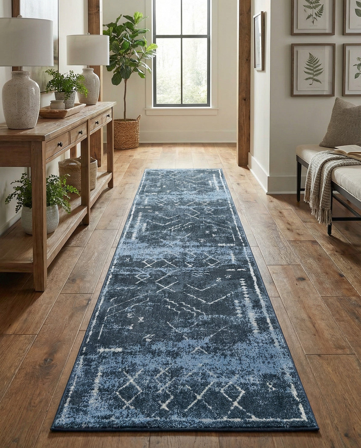 Aegean Elegance Washables Collection Area Rug - Santorini Runner Navy Blue  lifestyle 122