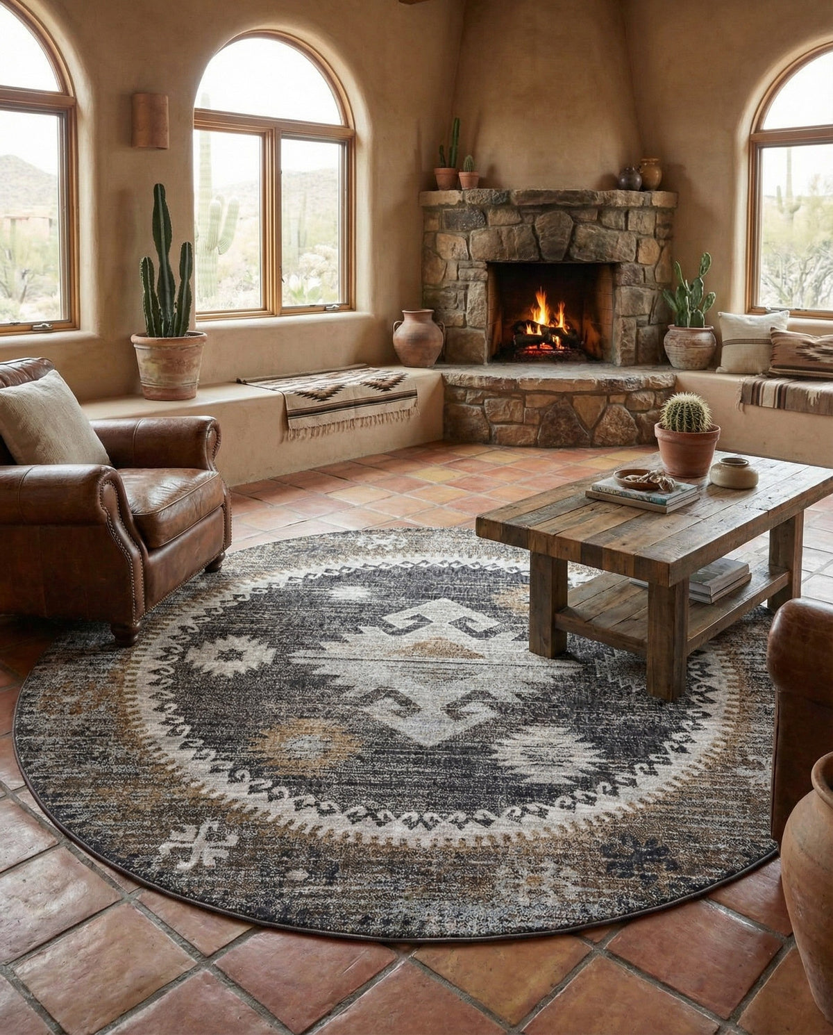 Desert Modern Eco Rug Series Collection Area Rug -  Mojave Round Charcoal Gray  lifestyle 88