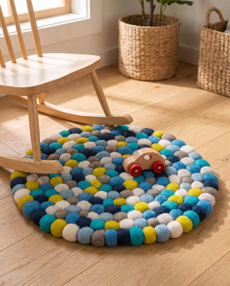 Woolen Sphere Collection Area Rug - Orbsburg (Blue) Round Blue  lifestyle 43