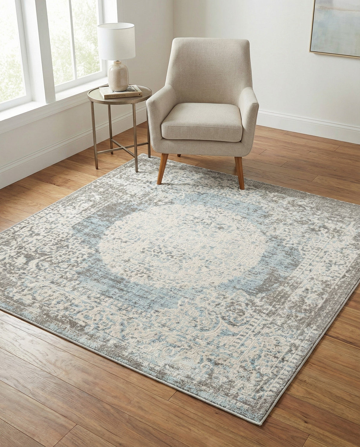 Rustic Charm Revival Collection Area Rug -  Meadowland Square Light Blue  lifestyle 132