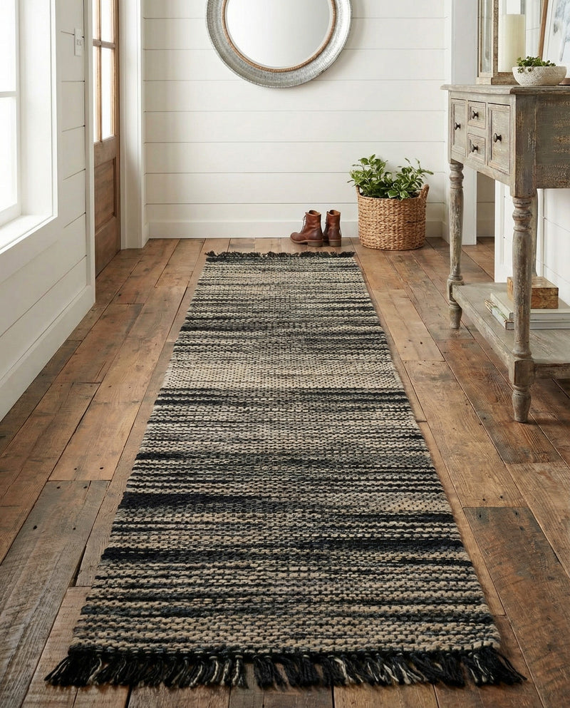 Savannah Jute Collection Area Rug - Nantucket Runner Navy Blue and Ivory  lifestyle 79