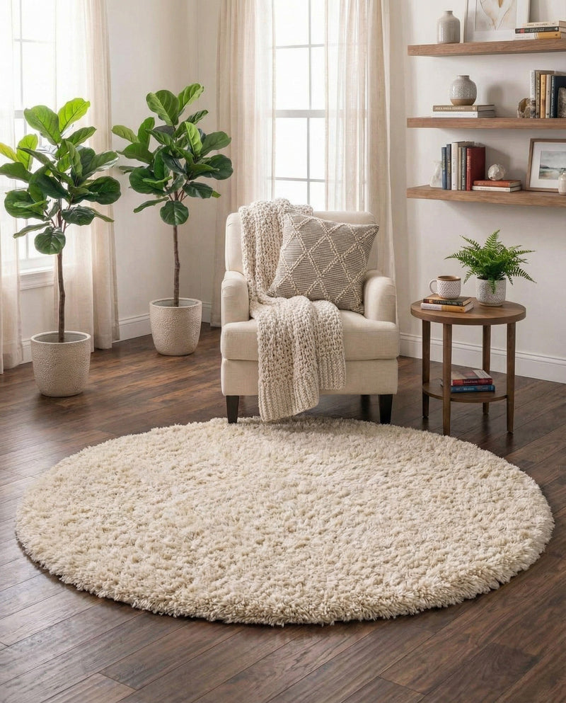 Eternal Plush Oasis Collection Area Rug -  Tranquility (Linen) Round Linen  lifestyle 73