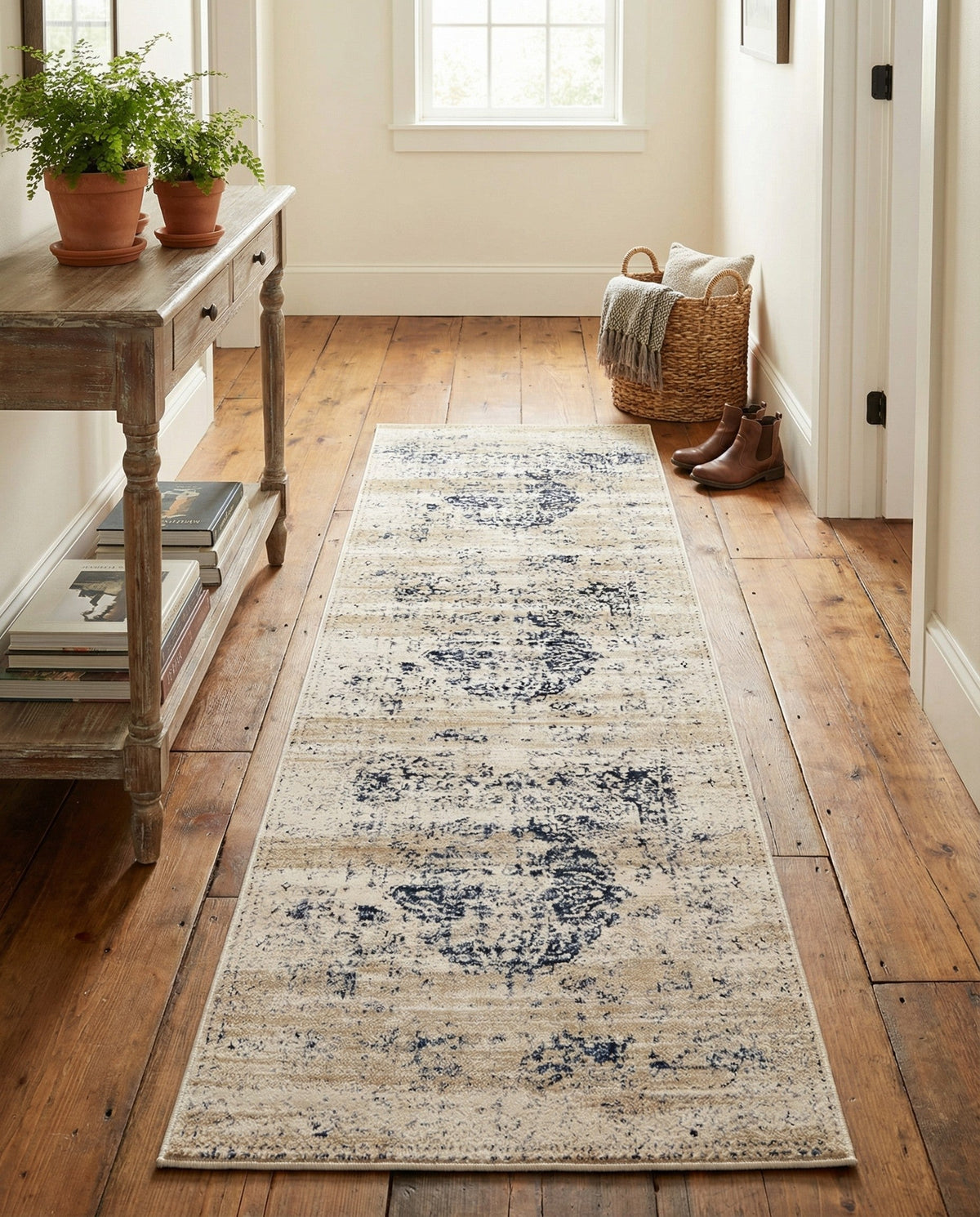 Coastal Manor Collection Area Rug -  Dunes Runner Dark Blue  lifestyle 113