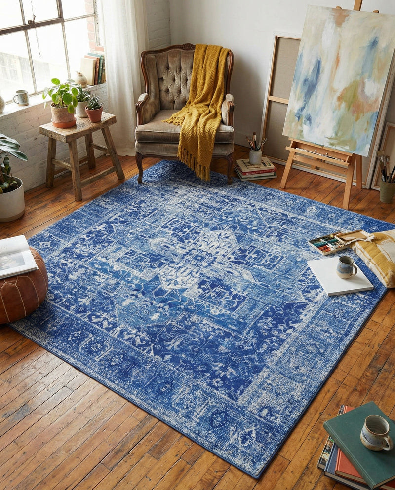 Heritage Elegance Collection Area Rug -  Windsor (Navy Blue) Square Navy Blue  lifestyle 47