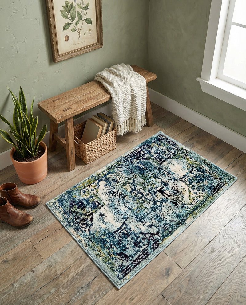 Chateau Elegance Collection Area Rug -  Riviera Rectangle Blue  lifestyle 48