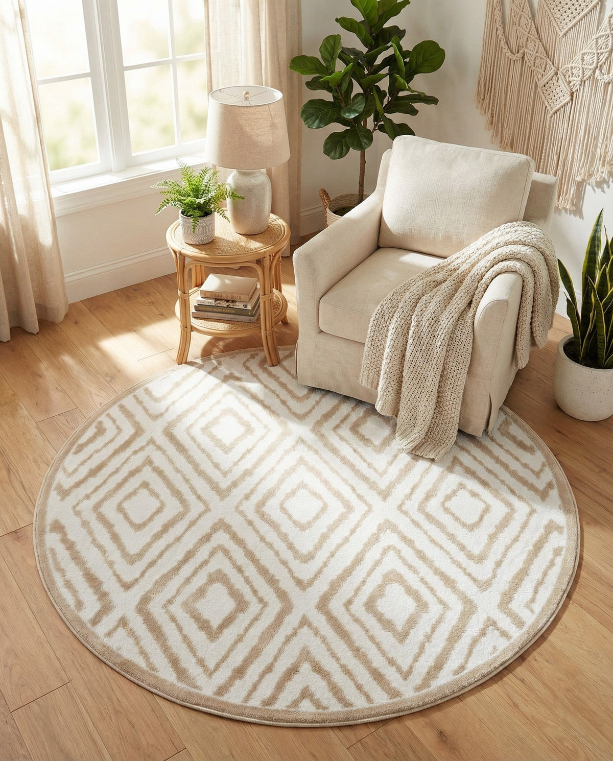 Sanctuary Retreat Collection Area Rug -  Oasis Round Snow White  lifestyle 137