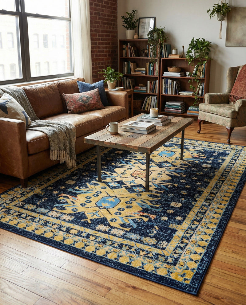 Tabriz Tapestries Collection Area Rug - Azerbaijan (Navy Blue) Rectangle Navy Blue  lifestyle 20