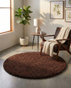 Plush Oasis Collection Area Rug - Serenity (Chocolate Brown) Round Chocolate Brown  lifestyle 84