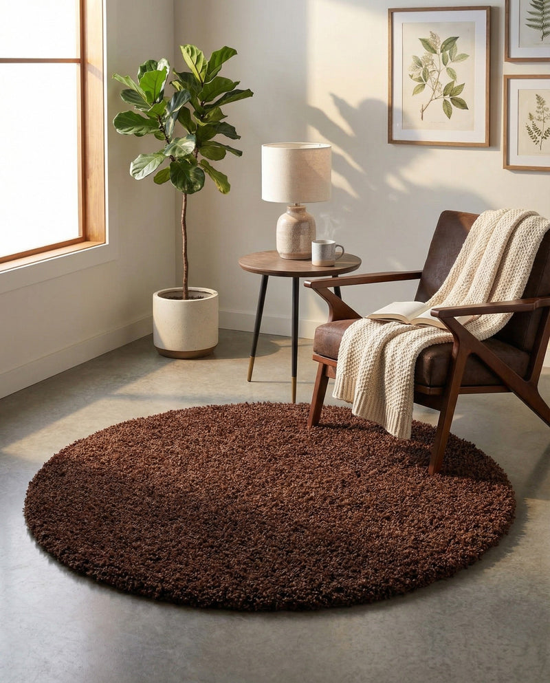 Plush Oasis Collection Area Rug - Serenity (Chocolate Brown) Round Chocolate Brown  lifestyle 84