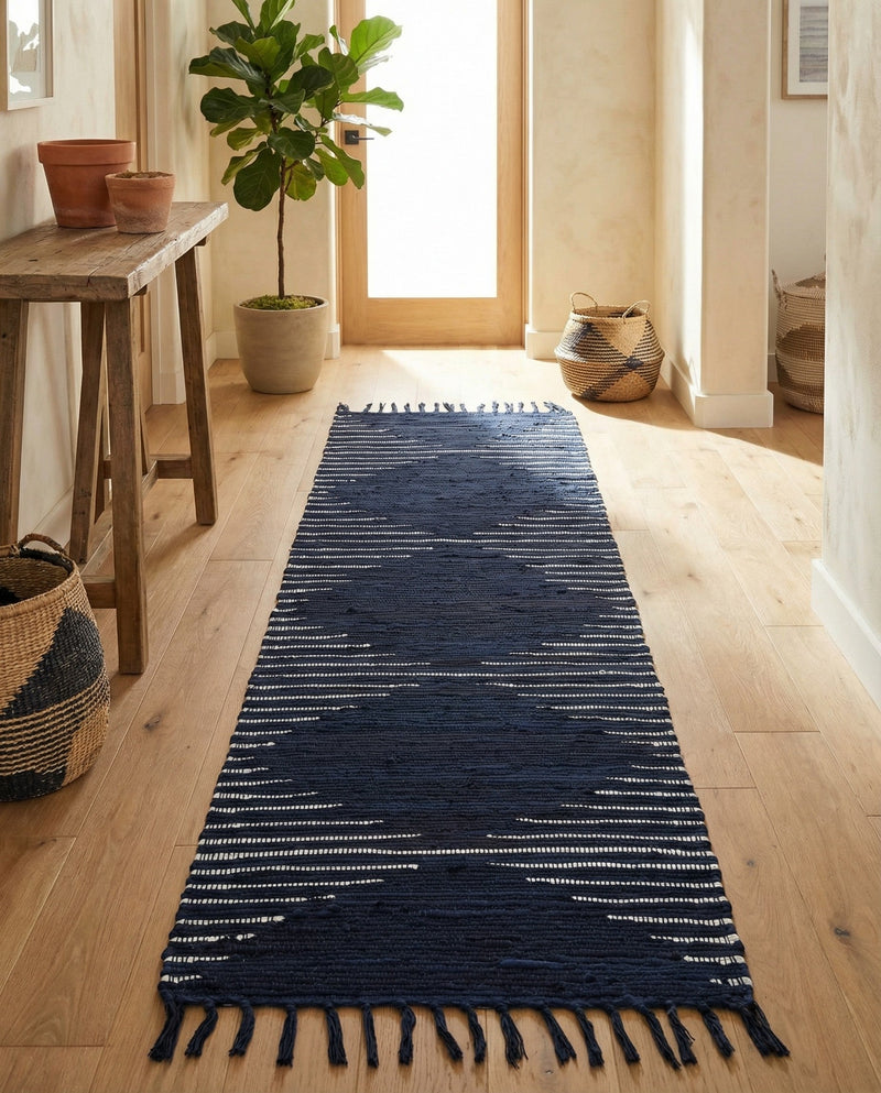 Thar Cotton Collection Area Rug - Jaisalmer (Navy Blue) Runner Navy Blue  lifestyle 68