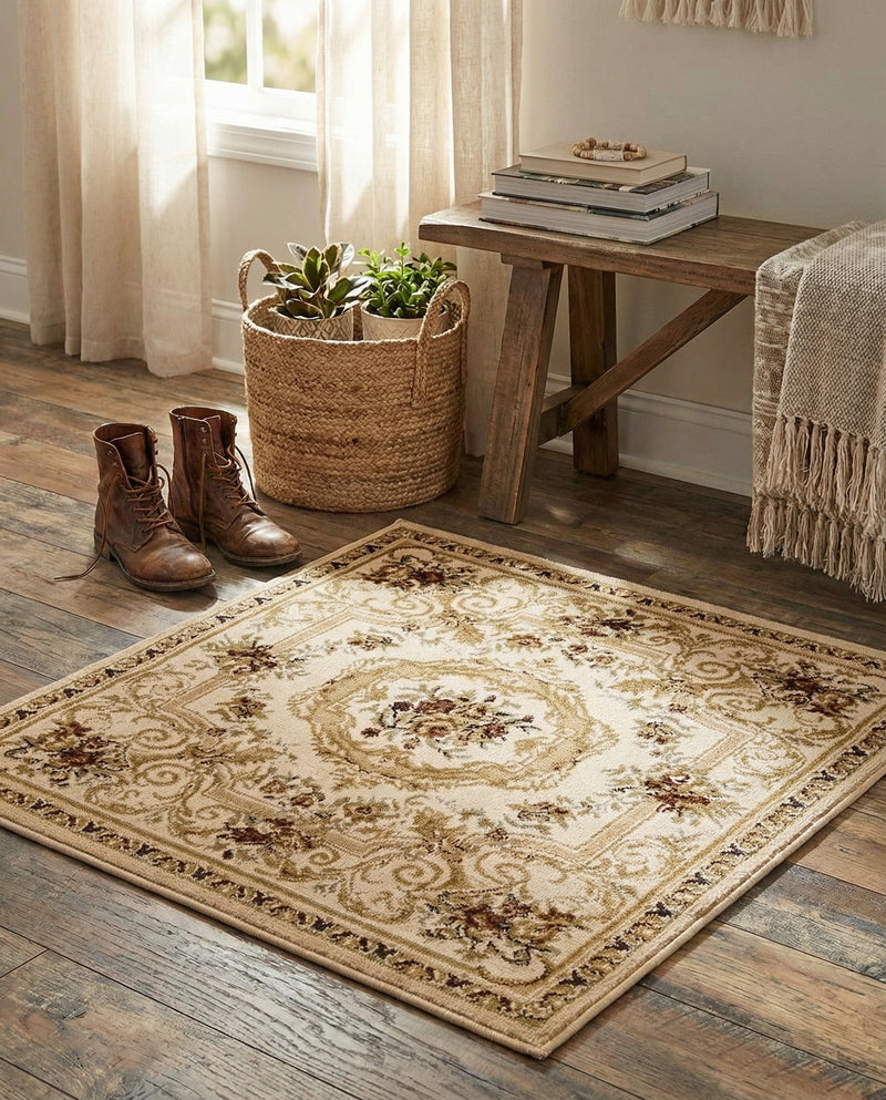 Versailles Elegance Collection Area Rug -  Louveciennes (Cream) Square Cream  lifestyle 44