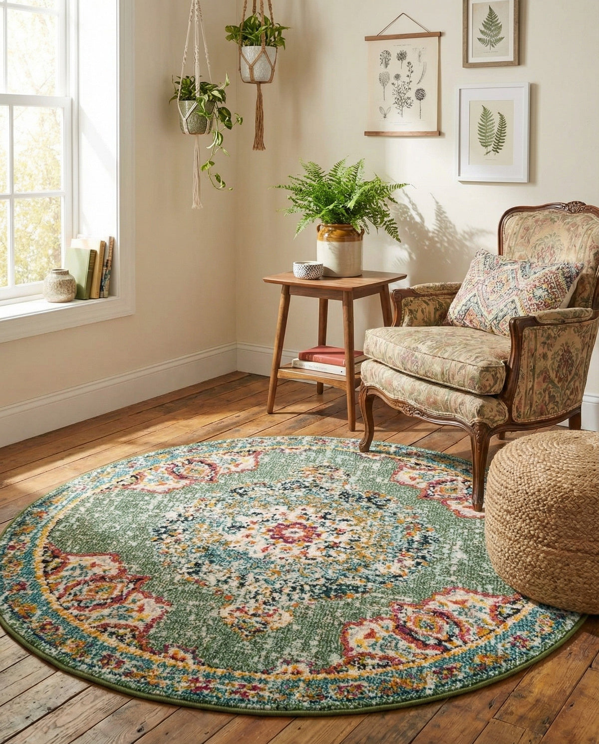 Brighton Terrace Collection Area Rug - Hove (Green) Round Green  lifestyle 117