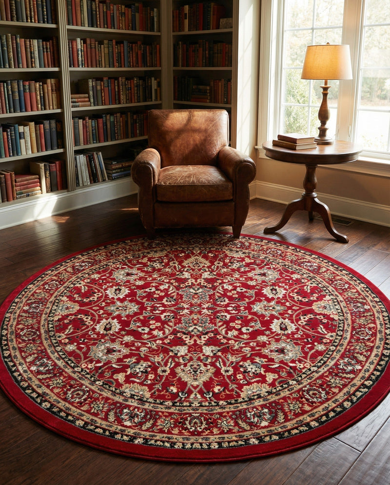 Isfahan Elegance Collection Area Rug - Naghsh-e Jahan (Red) Round Red  lifestyle 50