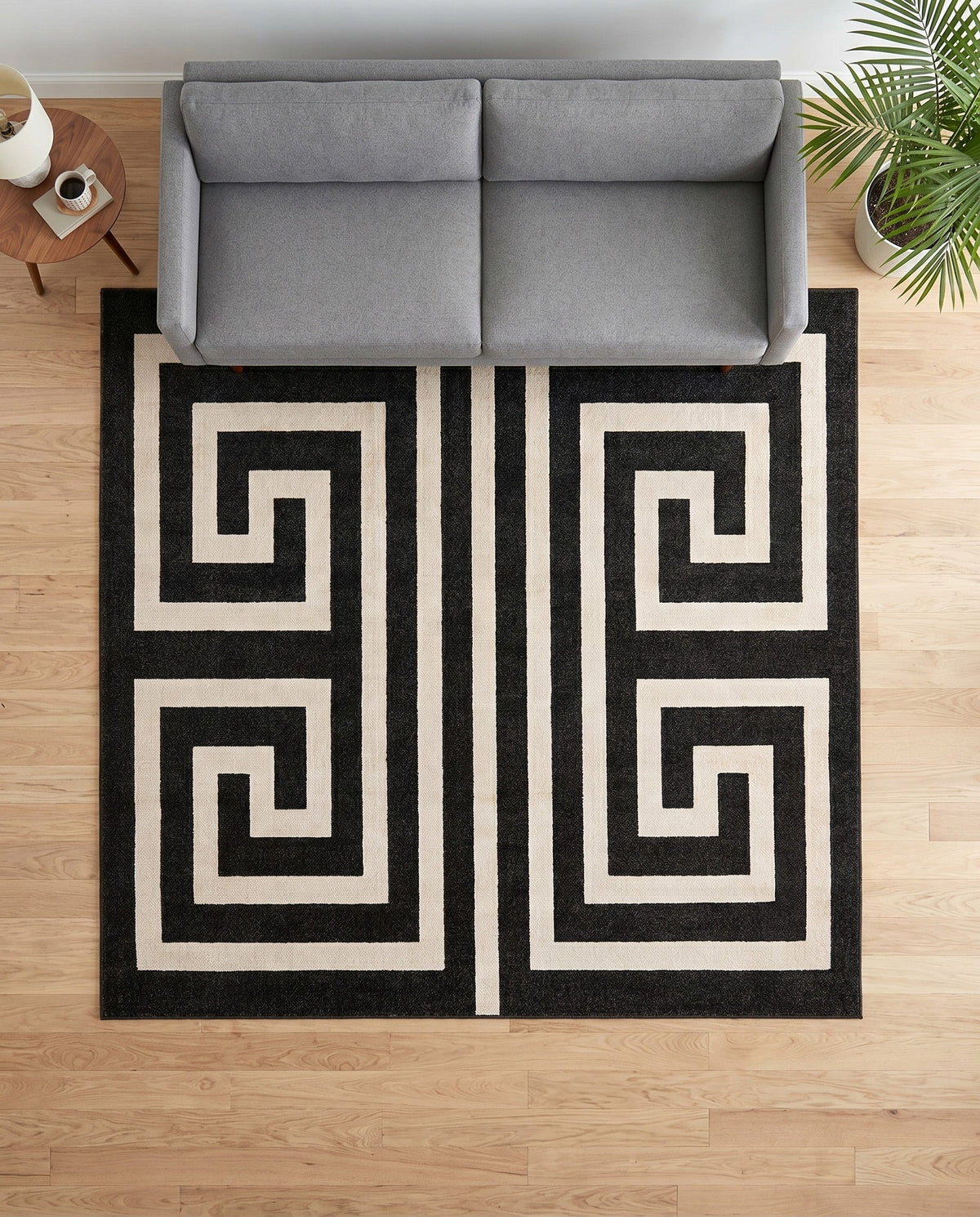 Aegean Labyrinth Collection Area Rug -  Mykonos Square Black  lifestyle 120