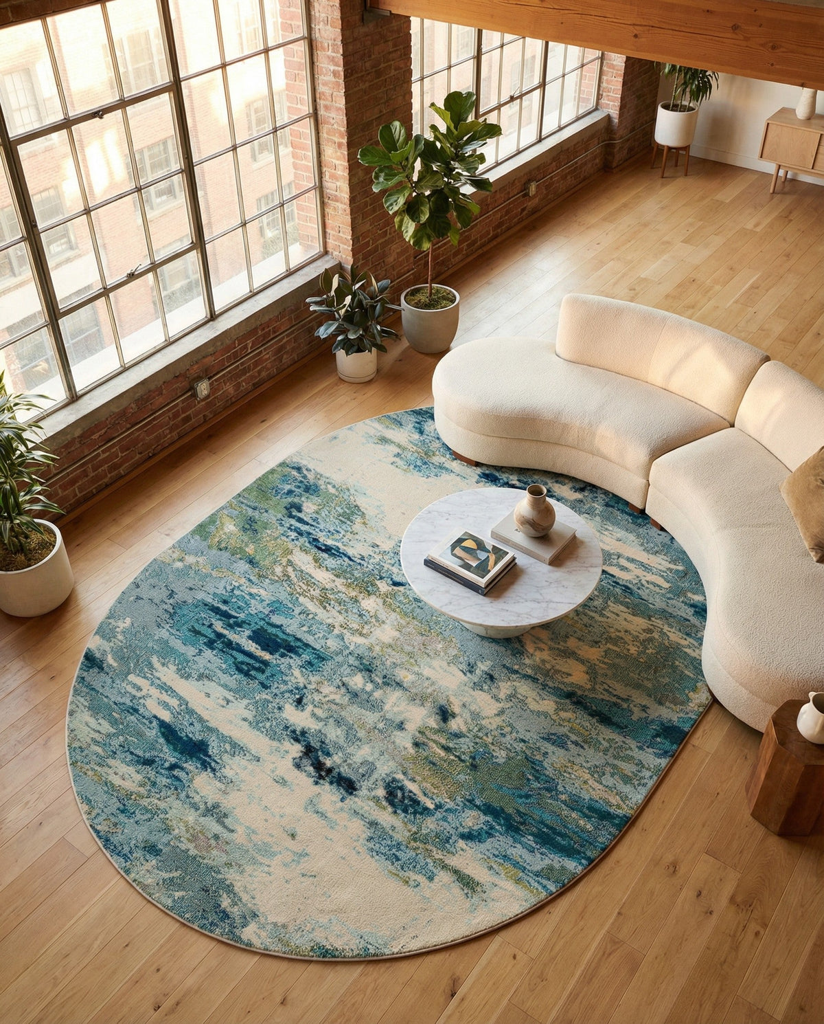 Chromatic Oasis Collection Area Rug -  Serene Oval Light Blue  lifestyle 107