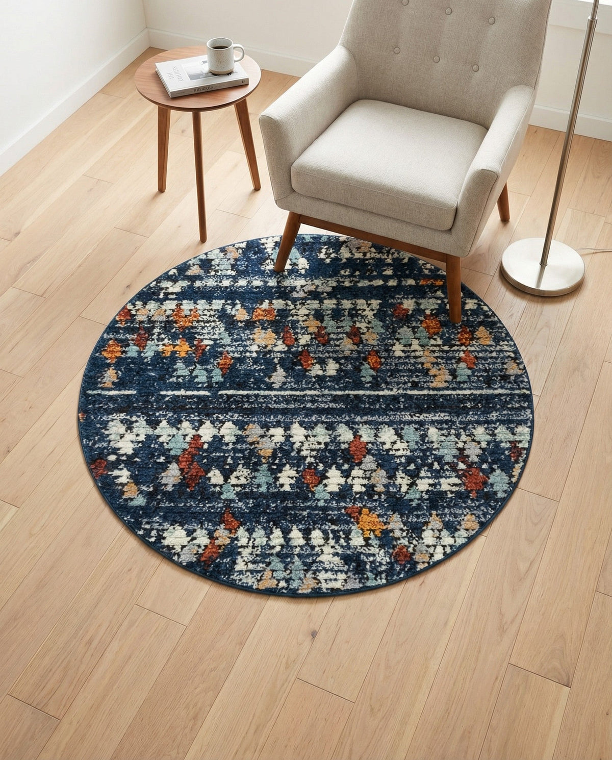 Tangier Treasures Collection Area Rug -  Marrakech Round Navy Blue  lifestyle 141