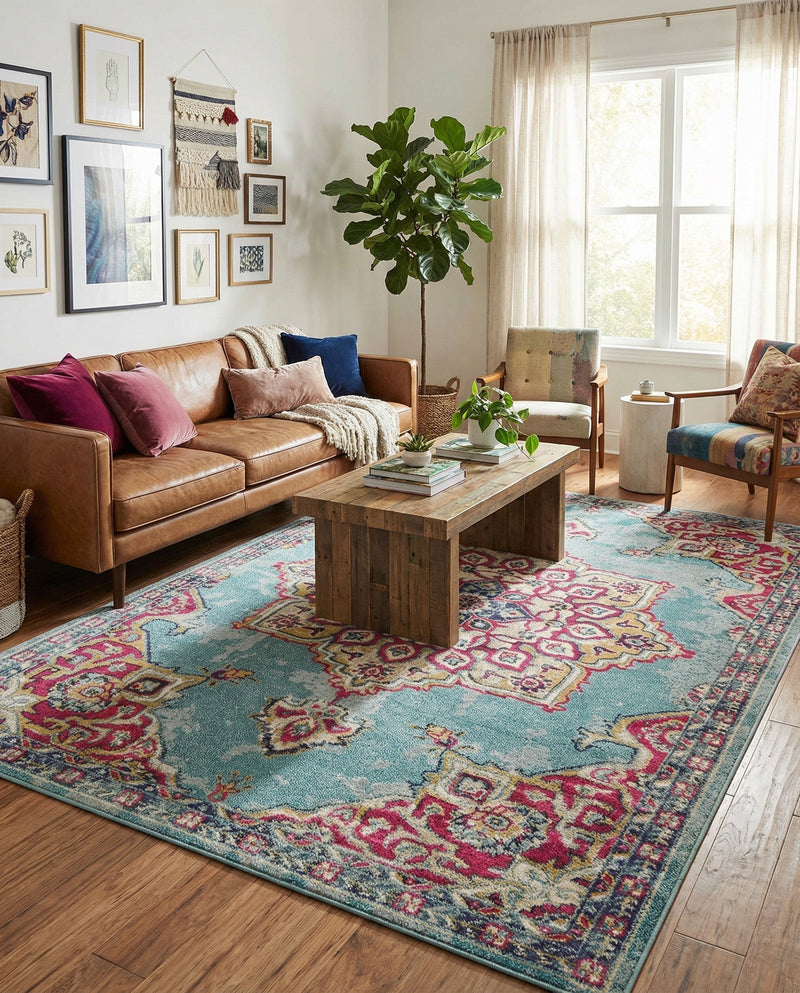 Chateau Elegance Collection Area Rug -  Riviera Rectangle Light Blue  lifestyle 37