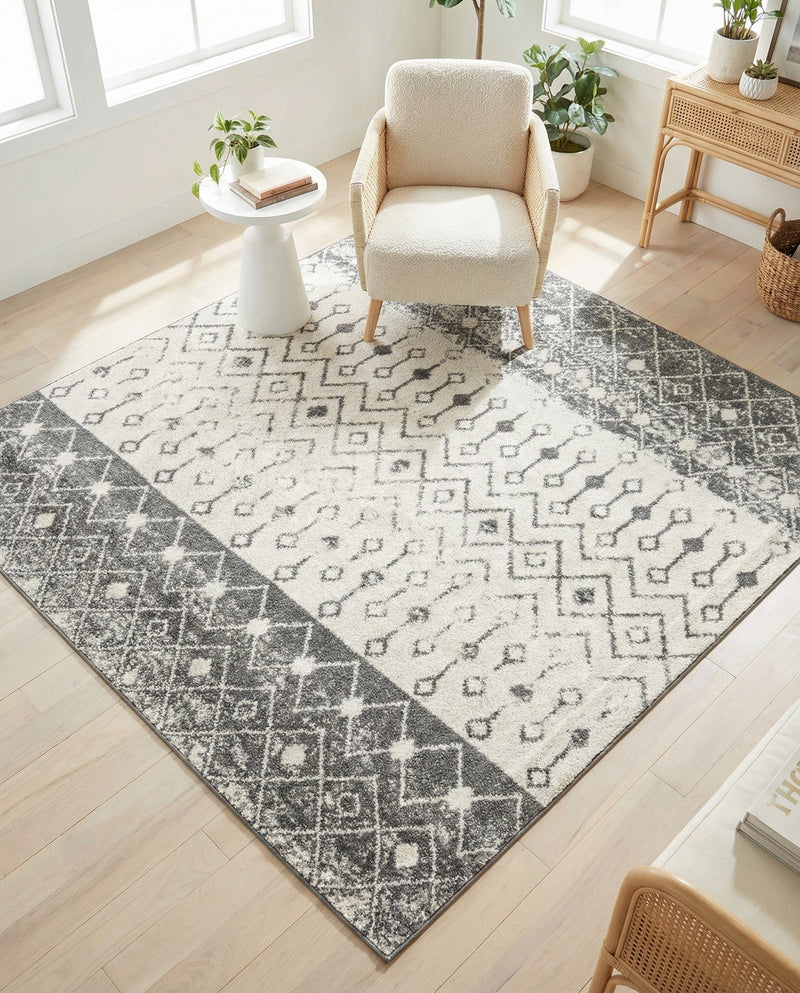 Mediterranean Lattice Collection Area Rug -  Casablanca (Ivory and Gray) Square Ivory and Gray  lifestyle 79