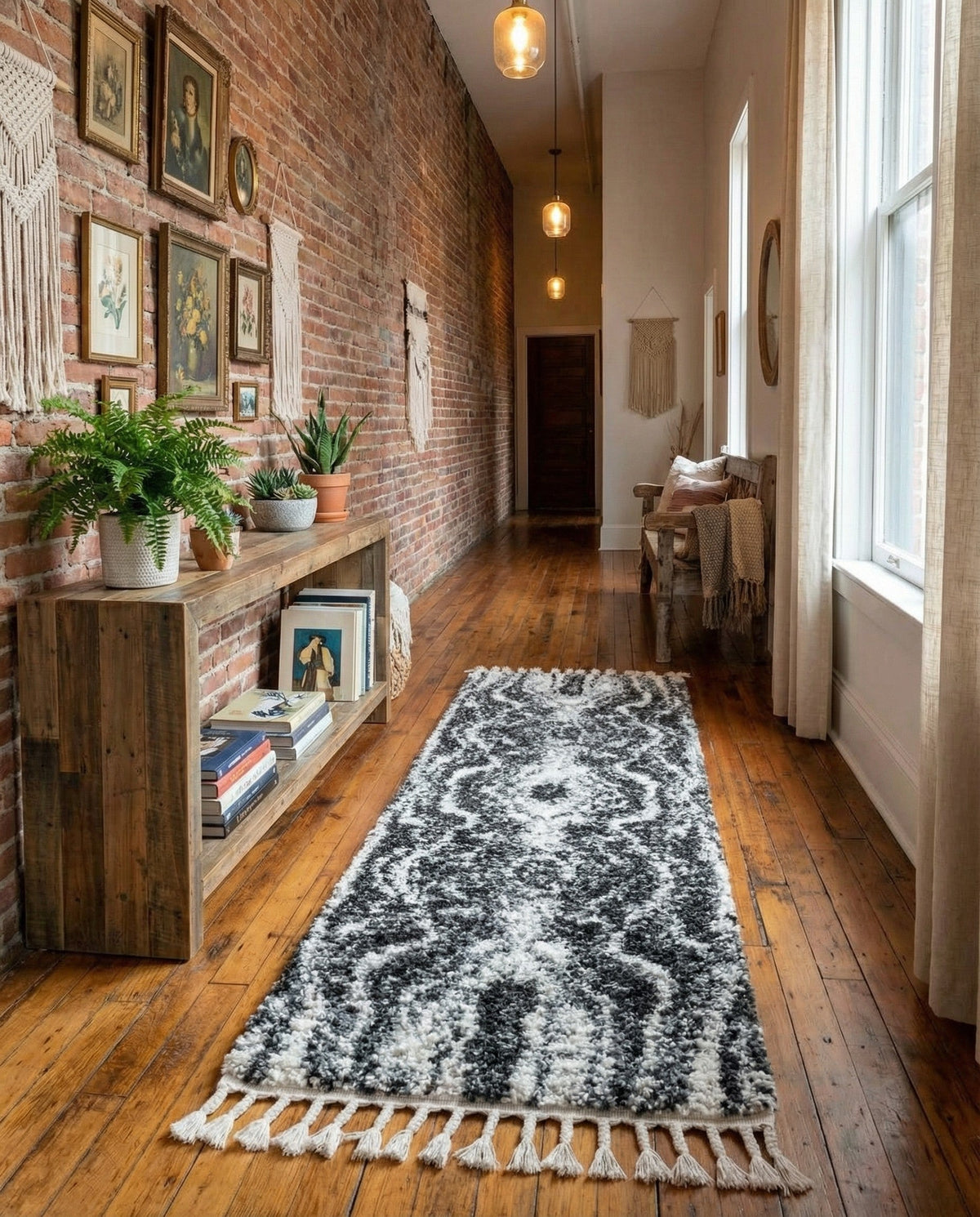 Cozy Cove Shag Collection Area Rug -  Seabreeze Runner Black and White  lifestyle 112