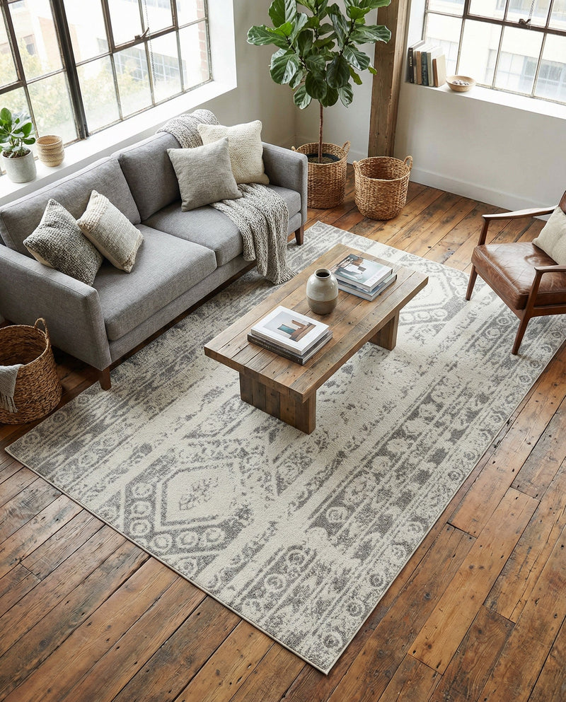 Brighton Stripes Collection Area Rug - Sussex (Ivory and Gray) Rectangle Ivory and Gray  lifestyle 22