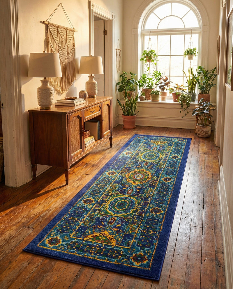 Caribbean Cove Collection Area Rug -  Grenada Runner Navy Blue  lifestyle 60