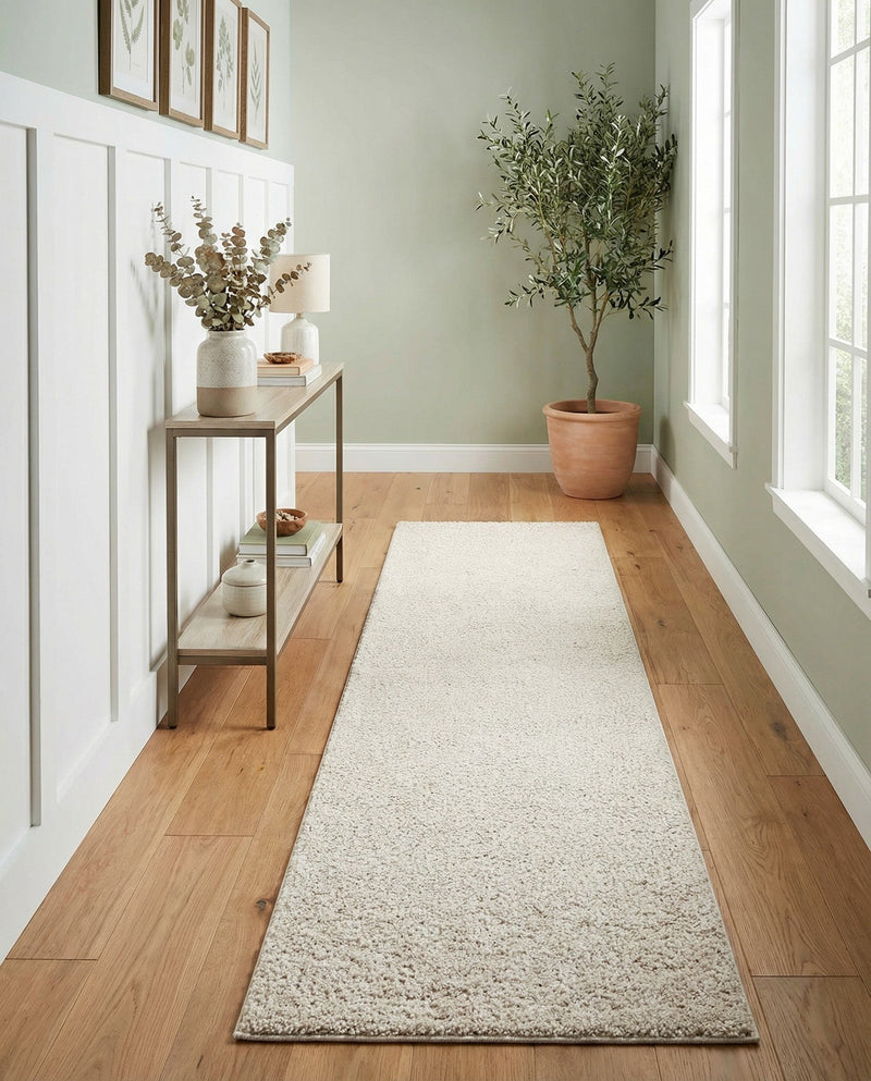 Solid Shag Seaside Collection Area Rug - Azure Cove (Ivory) Runner Ivory  lifestyle 47