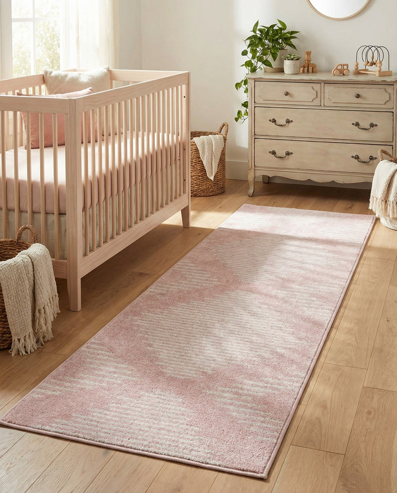 Seychelles Stripes Collection Area Rug - Mahe (Pink) Runner Pink  lifestyle 55